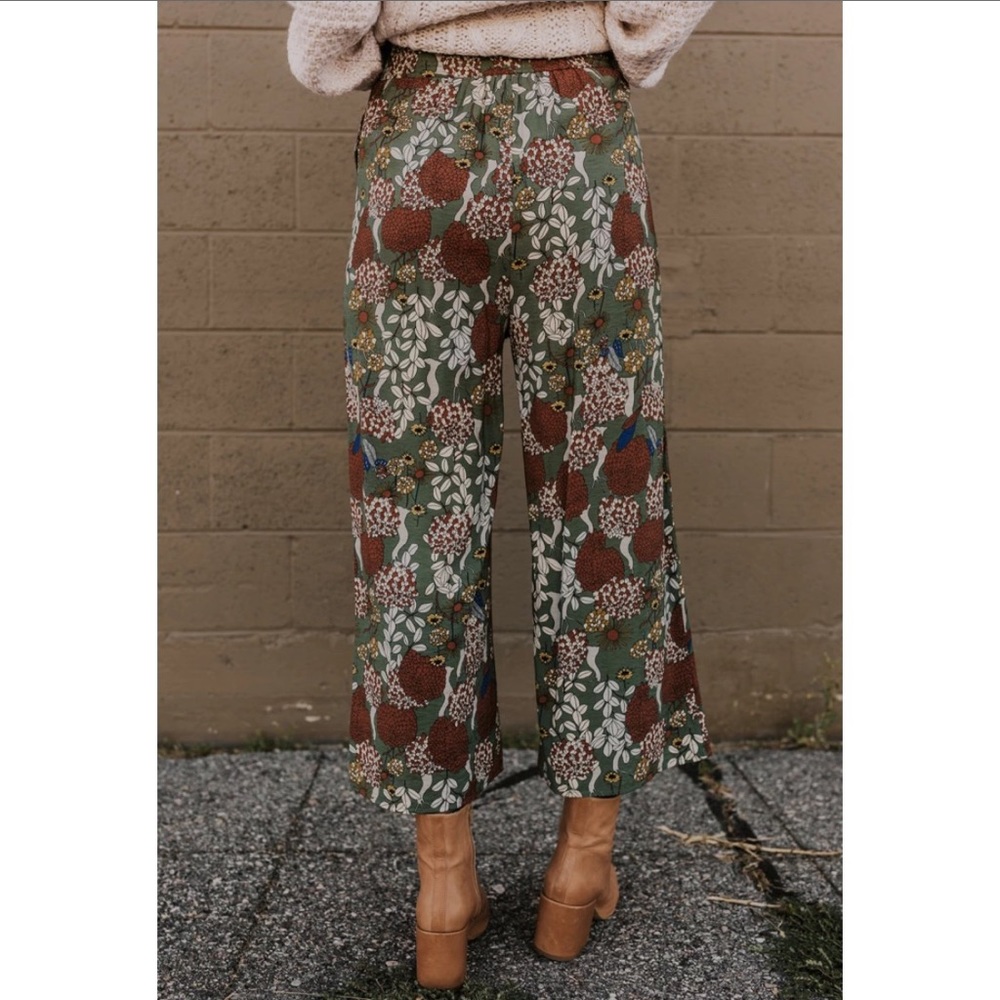 Roolee Gentry Floral Pant Olive Wide Leg L Large
